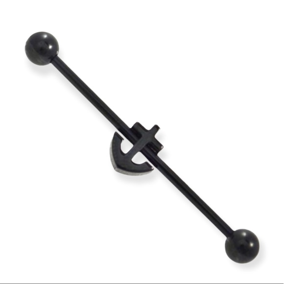 Black Nautical Anchor Industrial Barbell - Picture 4 of 5